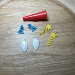 vintage barbie accessories 7pc lot- Earrings, Hair Combs, Megaphone‎